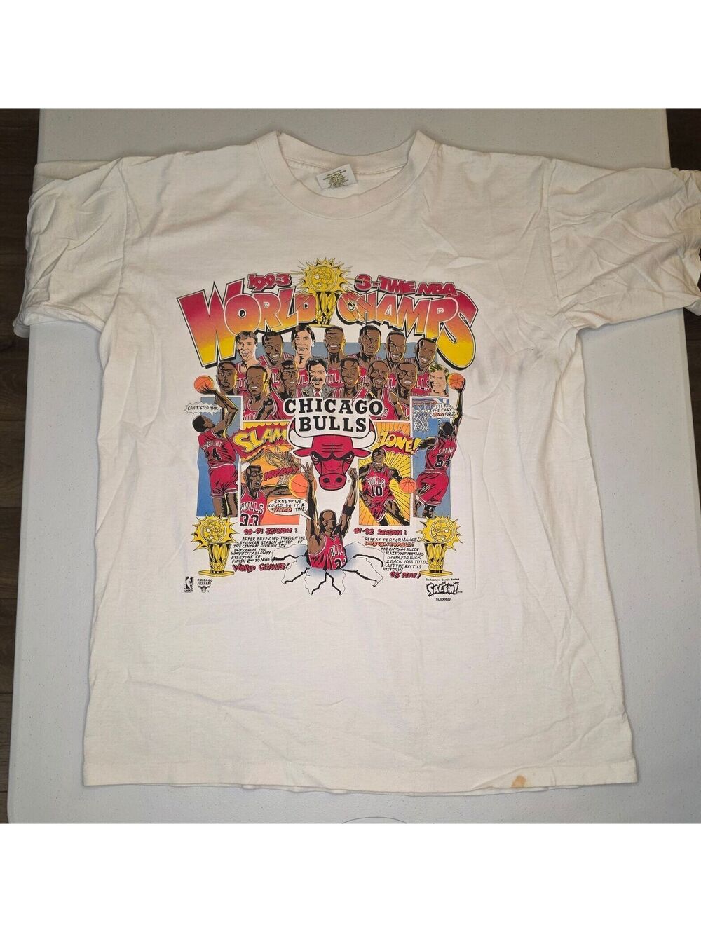 1993 NBA Chicago Bulls Caricature Comic Single Stitch Tee